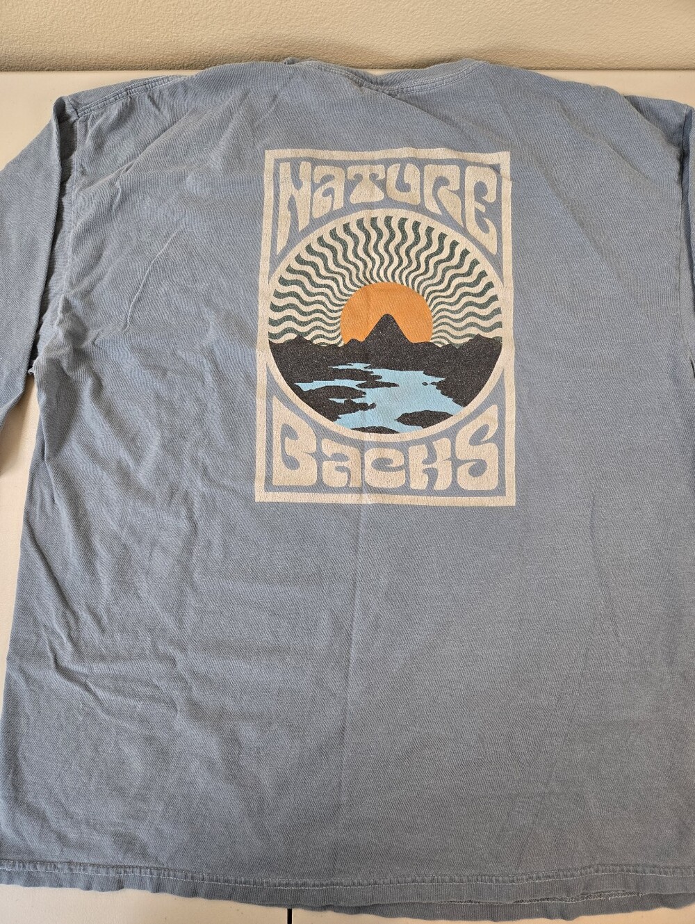 Comfort Colors Nature Backs Graphic Long Sleeve Shirt Blue XL 100% Cotton
